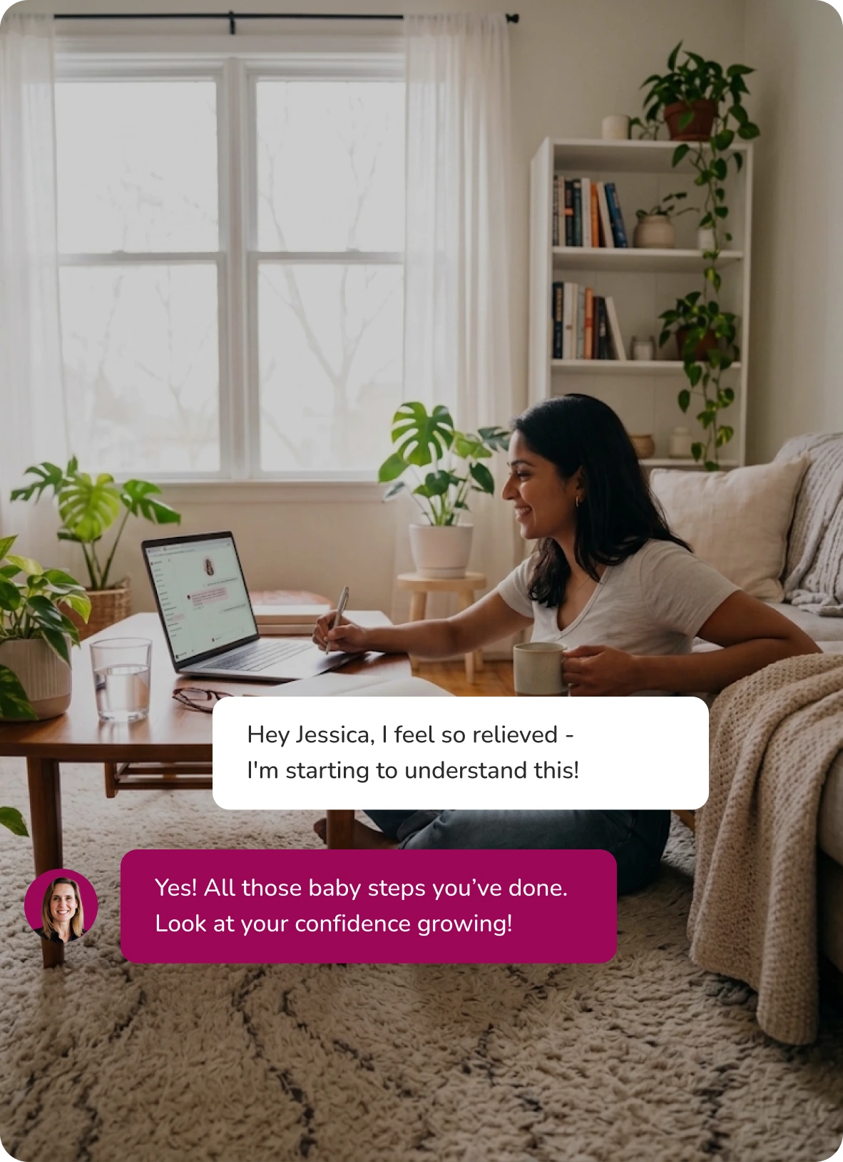 Hey Jessica chat preview — building money confidence with supportive coaching